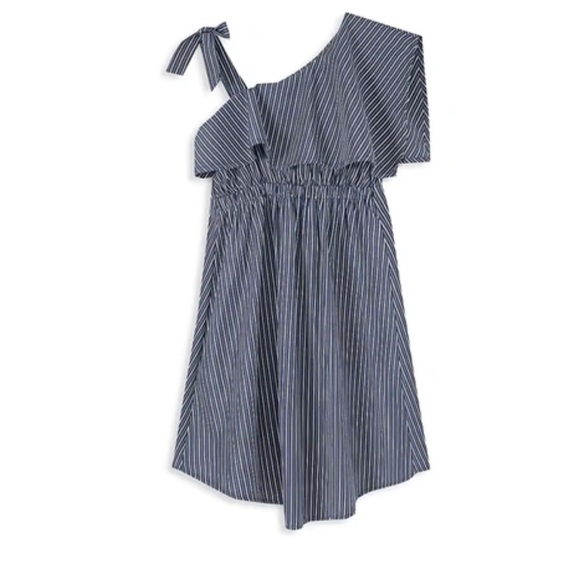 HABITUAL Girl's One-shoulder Striped High-low Dress In Navy - Picture 2 of 13